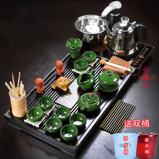 Empty cicada purple sand kung fu tea set home set living room fully automatic water boiling kettle tea tray tea table simple teapot tea cup 01 Mapan Xishi purple sand automatic black