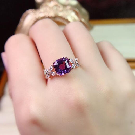 Amethyst Ring Quadrat 8mm Ring lila Edelstein Ring Frauen SN4859 Ring Roségold Leben