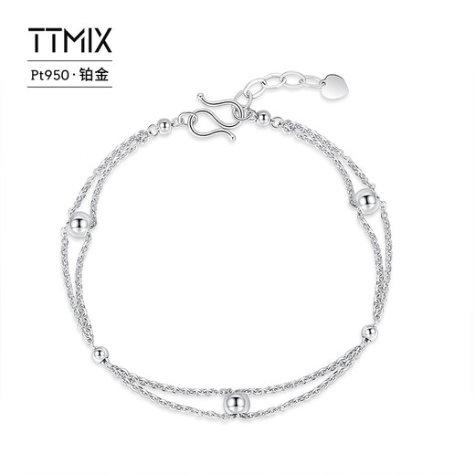 TTMIX platinum bracelet for women pt950 round beads double platinum bracelet romantic birthday gift for girlfriend 3.3-3.5g 16+2cm