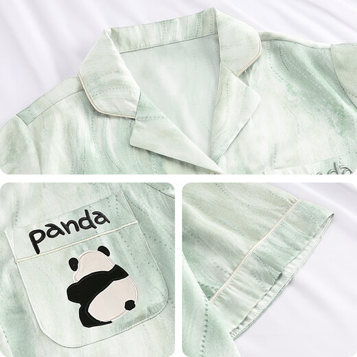 Han Ziduo Panda Paar Pyjamas für Frauen im Sommer Ice Seide Dünne Kurzarmshorts Simulierte Seidensommer Sommer können draußen für Männer zu Hause getragen werden 3890 Frauen 3654 Männer Männer l