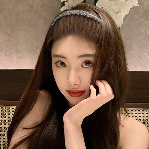 Shufen headband, high-end, light luxury, retro velvet, sparkling diamonds, broken hair, toothed anti-slip face wash headband, bangs headband, hair accessories, black starry headband F1737 black