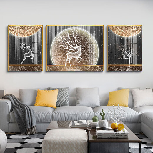 
Little Lulin living room decoration painting black, white and gray style hanging painting sofa background wall mural modern simple western wall abstract elk painting starry sky elk-15827 fabric painting 100*70 on both sides 50*70 black frame