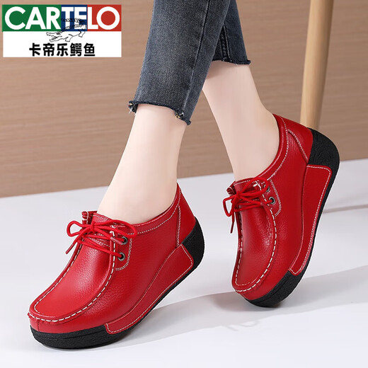 Cartelo High-End Echt Lederschwamm Sohle Frauenschuhe 2022 Herbst Neue dicke Rockingschuhe Freizeitschuhe Nicht-rutschhellige Single-Schuhe Frauen Fleece Neue Produkt 691 Bohnenpaste Farbe 38