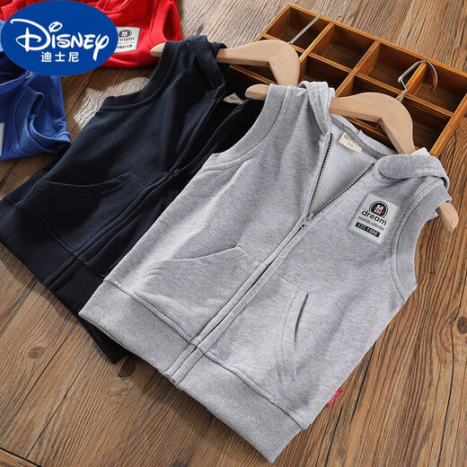 Disney (Disney) children's vest, good cotton sleeveless vest jacket, boys spring and summer horse clip baby vest, vest, zipper, flower gray, hooded vest (dream square mark) 110 size suitable for height 98-108cm