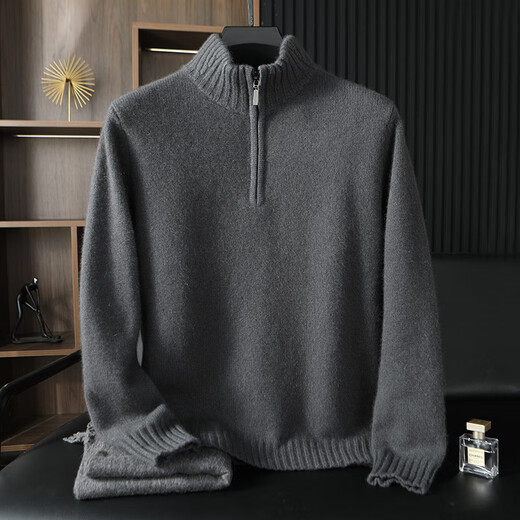 Pash Light luxury men's cashmere sweater 100% cashmere 24 new half-zipper five-needle thickened knitted sweater TRC-1444 original velvet camel XL
