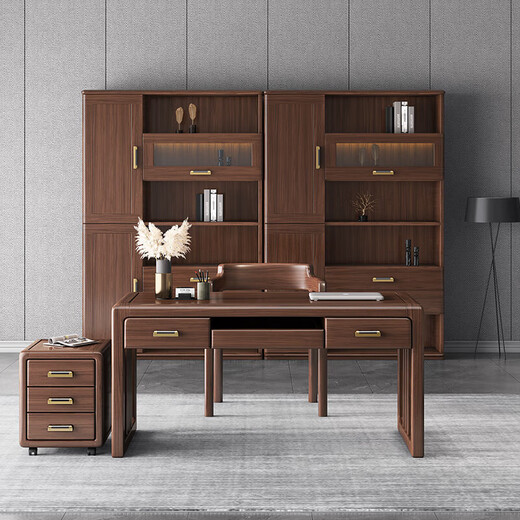 XIAOMUWO desk New Chinese style solid wood desk and chair combination computer desk walnut study desk office desk 1.35m desk assembly
