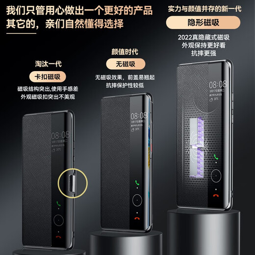 viks【磁吸升级款】适用于华为mate40pro手机壳真皮翻盖保护套mate40e商务男皮套全包防摔女 【带磁吸-镜头全包】Mate40 Pro-优雅黑