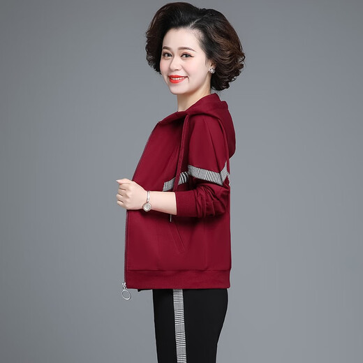 Bangorida brand middle-aged and elderly sports suit for women spring and autumn sweatshirt middle-aged women top fashionable mother jacket two-piece set 6169 wine red 3XL (recommended 130-142 Jin [Jin equals 0.5 kg])