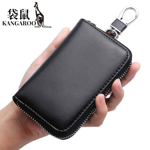 Kangaroo (KANGAROO) multi-function practical car key bag for men and women large capacity genuine leather cowhide key storage bag black - double row 12 buttons
