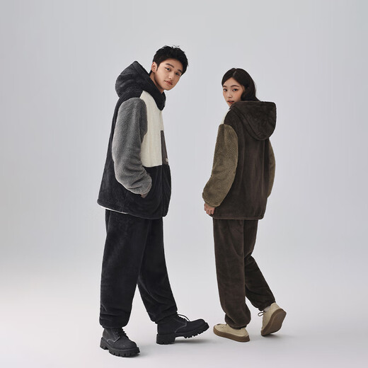 Kissing Cat Soft Velvet Autumn and Winter Couple Pajamas Women's Warm Thickened Men's Suits Home Clothes Can Be Weared Outside 4704 Elegant Gray Men's Style L