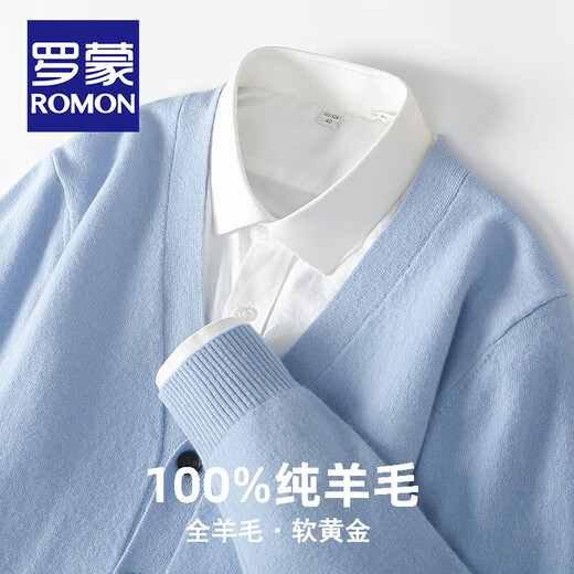 
ROMON (ROMON) 2024 new spring and autumn pure wool sweater for men V-neck youth business casual large size sweater for men wool jacket for men light gray XL