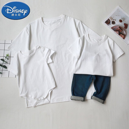 G.duck2025 white parent-child clothing for a family of three and four babies pure cotton short-sleeved T-shirt family photo studio photo T-shirt white T-shirt (fine cotton) adult L size (125-145Jin Jin is equal to 0.5 kg)