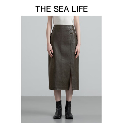 THE SEA LIFE Skirt Women's Ouhai Lifestyle Exquisite Skirt Women's Spring and Autumn Leather Skirt D12353 Chestnut L