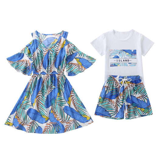 Wei Ai Little Squirrel (weiaidexiaosongshu) Parent-Child Clothes Beach Vacation Parent-Child Summer Clothes Beach Dress Family of Three Casual Family Clothes 9202 6376 Blue Suit 170 (M) Male