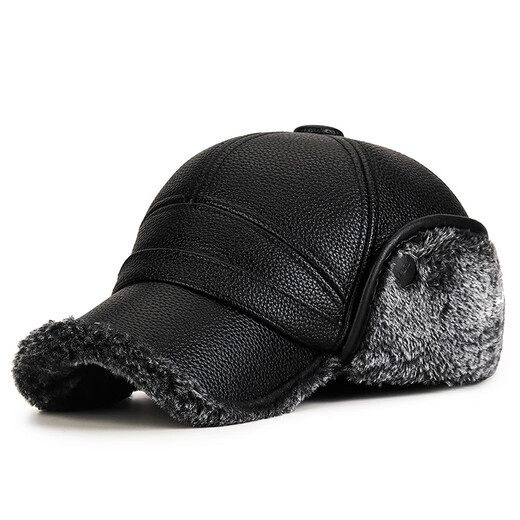 Muchiston middle-aged and elderly men's winter velvet thickened peaked cap old man dad grandpa elderly ear protection baseball cap black one size