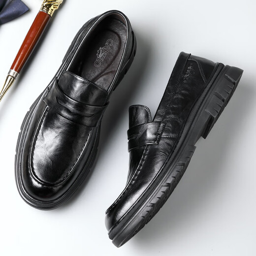 Cartelo mocasines zapatos de cuero para hombres zapatos casuales de negocios transpirables zapatos de cuero de cuero suave de un pie hombres 9925 negros 41