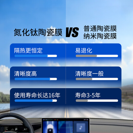 Meji (MZJJ) car film, car film, car film, solar film, insulation film, full car film, window glass privacy sunscreen and explosion-proof film, V10 titanium nitride ceramic full car film (HD front + dark side rear)