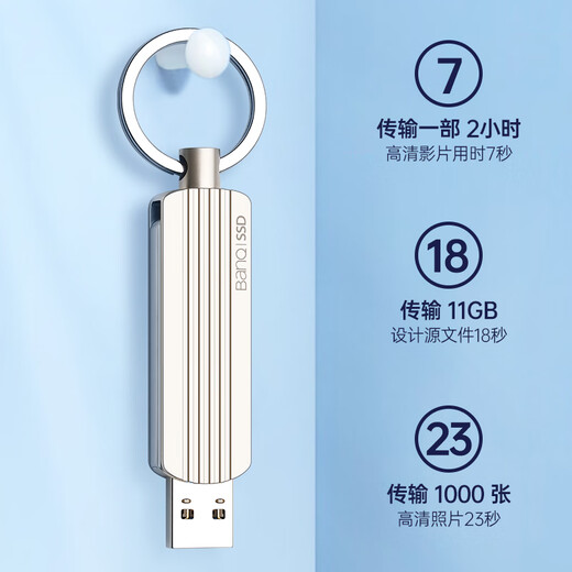 BANQ 2TB USB3.2 Gen2 Super-Speed ​​Solid State USB Disk A8 All-Metal SSD Mobile Solid State USB Disk Lire 1050 Mo / s écriture 950 Mo / s PCIe3.0 à grande vitesse