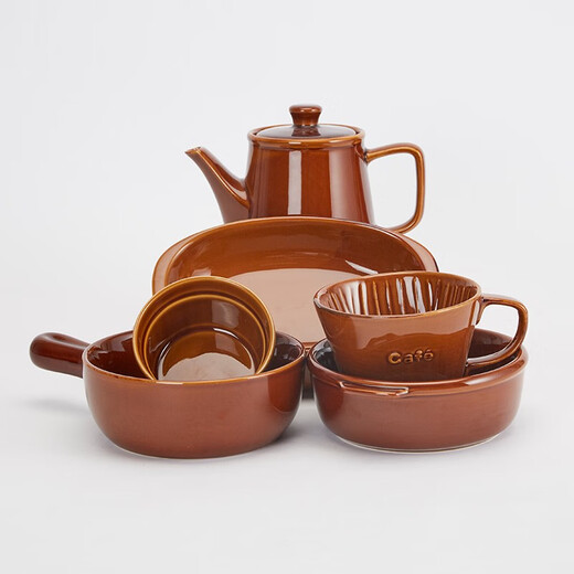 NITORI Yideli home kitchen tableware teapot large mouth plate oven baking pan suitable for multi-purpose single handle plate caramel series multi-purpose double ear plate