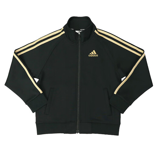 Adidas Chaqueta para niños Spring Cardigan para niños al aire libre Sports Versátiles versátiles de cuello negro/oro 128