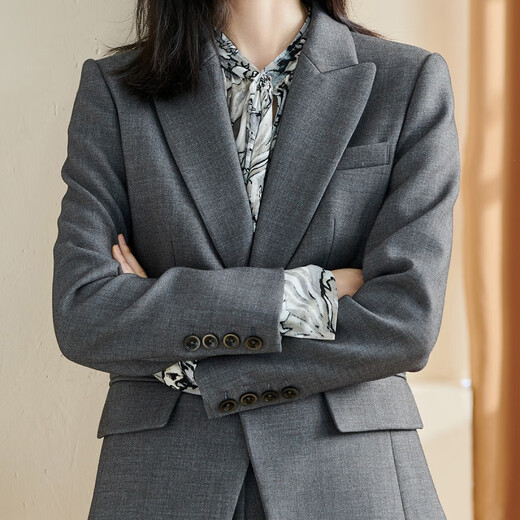 Misshine 2024 new commuter high-end gray suit long-sleeved one-button slim jacket for women 2677 gray / spot straight S