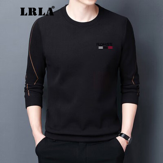 LRLA high-end long-sleeved T-shirt men's slim fit autumn and winter new business casual plus velvet thickened round neck sweatshirt bottoming shirt trendy burgundy XL 175 recommended 135-150Jin Jin equals 0.5 kg