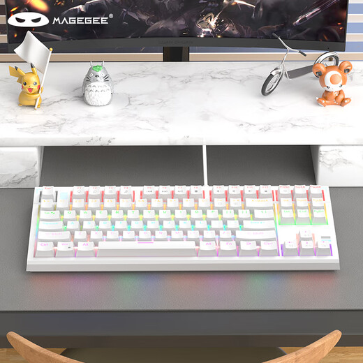 MageGee SKY 87 wired backlit keyboard 87-key gaming mechanical keyboard Business office comfortable keyboard Laptop mechanical keyboard White mixed light green switch