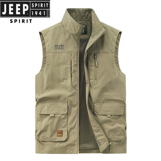 JEEP SPIRIT吉普男士马甲春秋季新款户外工装马夹休闲大码运动中年背心外套 677R灰色 【加绒款】 3XL (156-170)