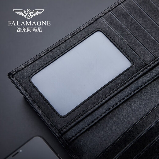 Falamaone Herren Brieftasche Männer Lange Leder -Männer Brieftasche Kuhläden Leder Brieftet Geburtstagsgeschenk für Freund Ehemann Vater Schwarz [Theke Geschenkbox]