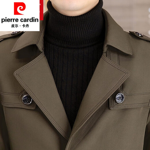 Pierre Cardin light luxury mid-length windbreaker men's coat autumn and winter 2026 new double-breasted high-end jacket men's coat 2158 black 190