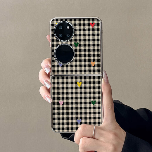 Xushansi is suitable for Huawei Pocket 2 mobile phone case p50pocket folding screen pockets flip cover anti-fall silver electroplated leather P3271 black and white plaid color Huawei Pocket 2