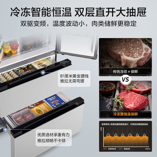 Midea 506L French four-door refrigerator dual system dual cycle first-level energy efficiency air-cooled frost-free frequency conversion large capacity trade-in Guyu gray MR-532WFPZE national subsidy