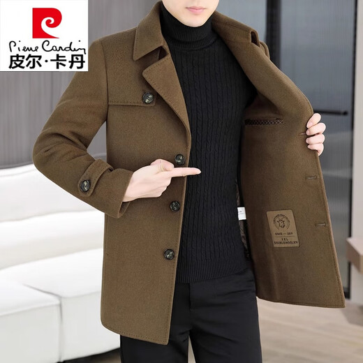 皮尔卡丹（pierre cardin）2024新款冬季高档毛呢大衣男士双面呢中长款羊毛呢子外套男西装领 805黑色【羽绒内胆】 2XL 【145-160斤】