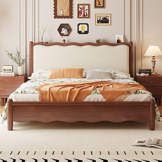 Laisda American Massiv Holzbett Walnuss 1,5 m Doppelbett Französisch Klassische weiche Hochzeitsbett YF688# 1,8 Bett + Pad