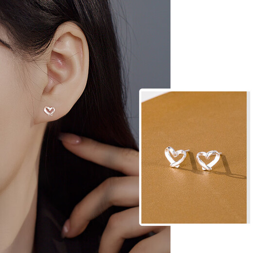 Hazel Orange 999 silver earrings for women with pierced ears, not prone to allergies, niche four-leaf clover foot white earrings that do not need to be picked for daily sleep, 999 silver heart-shaped pair