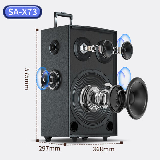 Sony Ericsson (soaiy) 12-inch square dance audio wooden high-power portable outdoor heavy bass Bluetooth karaoke special high-volume mobile trolley speaker outdoor performance dual microphone SA-X73