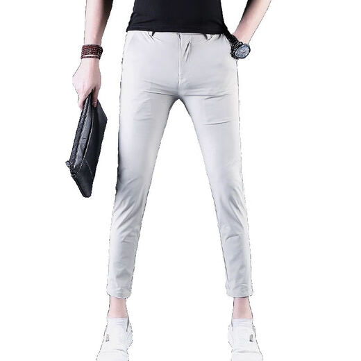 Cool Head Summer Pantalon décontracté pour un pantalon de neuf points pour hommes à la mode mince Petits pieds pour le pantalon masculin pour un pantalon de 9 points masculin d'été mince CJ9902 Gray clair taille 29
