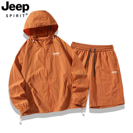 吉普（JEEP）防晒衣套装男夏季2025新款防紫外线冰丝防晒服短裤两件套男女 682-暗红套装 L