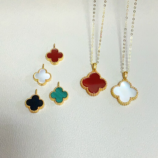 18K gold four-leaf clover pendant color gold rose gold gold necklace au750 clavicle chain gift for girlfriend's mother 18K gold rose gold (single pendant) 15mm white mother-of-pearl