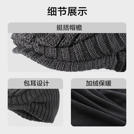 JEEP SPIRIT Jeep knitted hat autumn and winter new style plus velvet thickening windproof and coldproof ear protection beret woolen hat forward hat men black one size