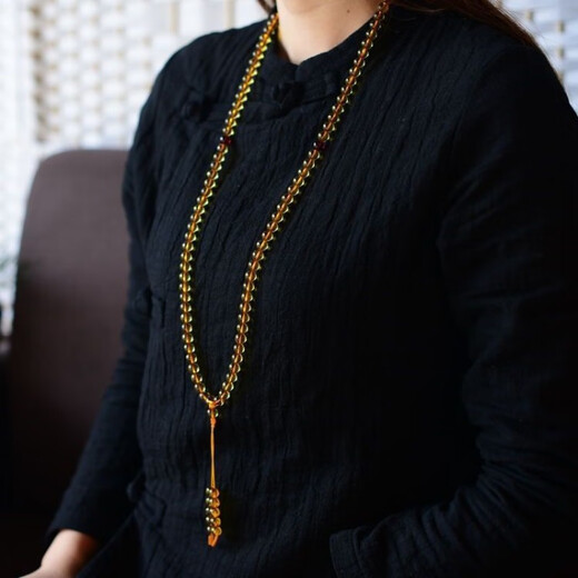 Brahma-made sea amber beeswax pendant, natural gold amber Buddha beads 108 bracelets, amber pendant, sweater chain for men and women, extra small gold amber 6mm, 108 pieces