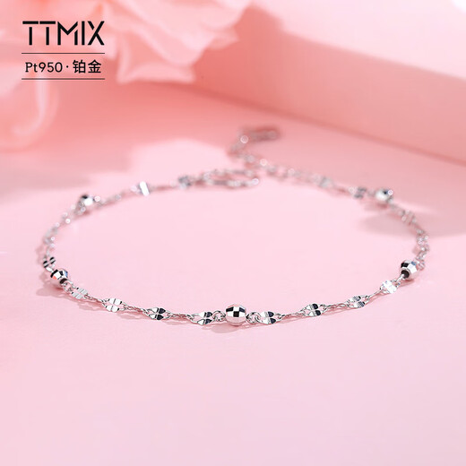 TTMIX women's Pt950 platinum bracelet round bead cool style versatile platinum chain for girlfriend 2.3-2.5g long 16+3cm.