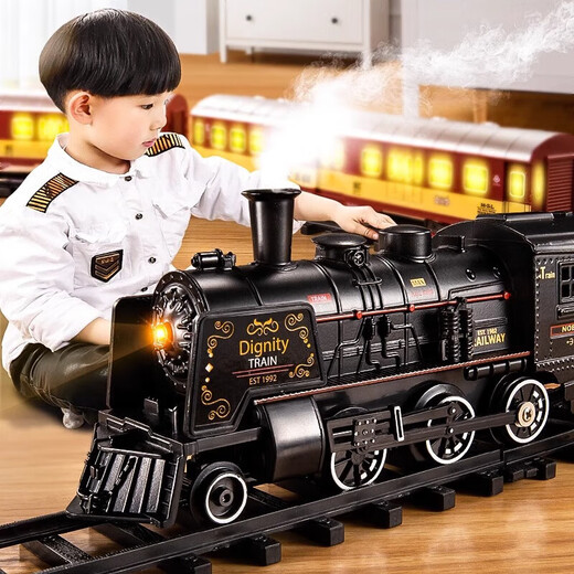 Kinderspielzeug Electric Track Track Dampf Emu Puzzle Boy Retro Track Car Model Geburtstagsgeschenk Upgrade Klassischer Version Track Train - ausgestattet mit 3 Autos