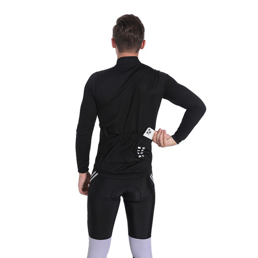 Wosawe Frühlings- und Herbst-Roadbike Dünne Langschläre Fahrradfahrradkleidung Hochelastische, atmungsaktive, schnell trocknende Mountainbike Kurzschläfe Top-Männer [erster Anzug] Schwarzes Langarm + Fahrradhose XL (geeignet für 80-90 kg)