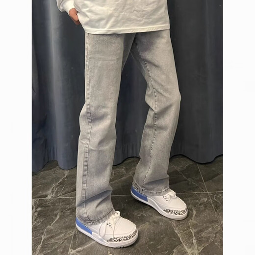 Mode koreanische Ins American High Street Vielseitige, schlanke und leicht Flare Jeans für Männer und Frauen lässige trendige trendige schwarze rauchgraue Hosen G841 Zement grau 2xl