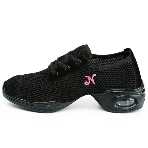 Niu Badao Niu Badao Square Dance Schuhe Luftkissen weiche Einzeltanzschuhe Frauenschuhe Mesh atmungsaktives einzelnes Netto -Sommer -Tanzschuhe 5595 Schwarz 37