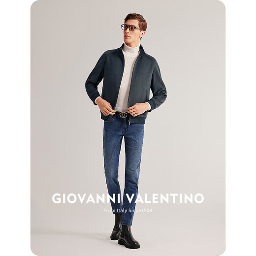 卓凡尼·华伦天奴（GIOVANNI VALENTINO）纯绵羊毛商务休闲衣服男士夹克外套秋冬款 青绿 XL（180/100A）