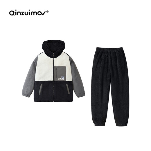 Kissing Cat Soft Velvet Autumn and Winter Couple Pajamas Women's Warm Thickened Men's Suits Home Clothes Can Be Weared Outside 4704 Elegant Gray Men's Style L