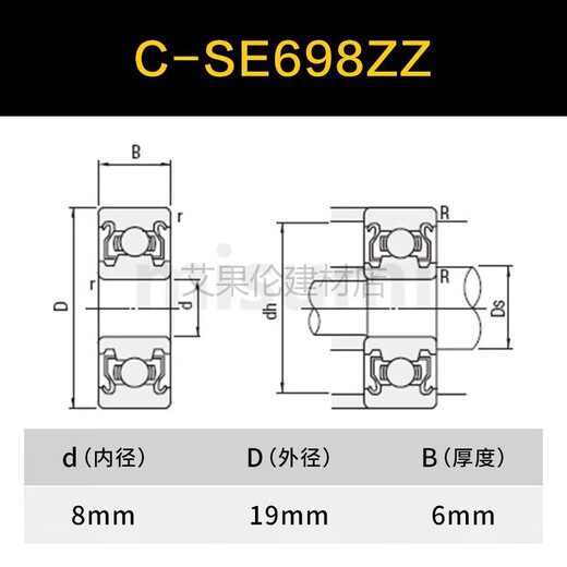 MISUMI经济型  单列轴承 深沟球轴承 不锈钢小径滚珠轴承 MISUMI C-SE698ZZ(10个装)