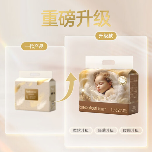 BEBETOUR Royal Feather Series Summer Ultra Thin Breathable Disposable Baby Diaper XL Size [Trip Pants Trial Pack] 3 Pieces